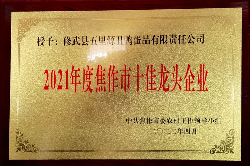 2021年度焦作市十佳龍頭企業(yè)